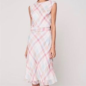 Lauren Ralph Lauren Vilodie Short Sleeve Plaid Chiffon Midi Pastel Dress Size 16